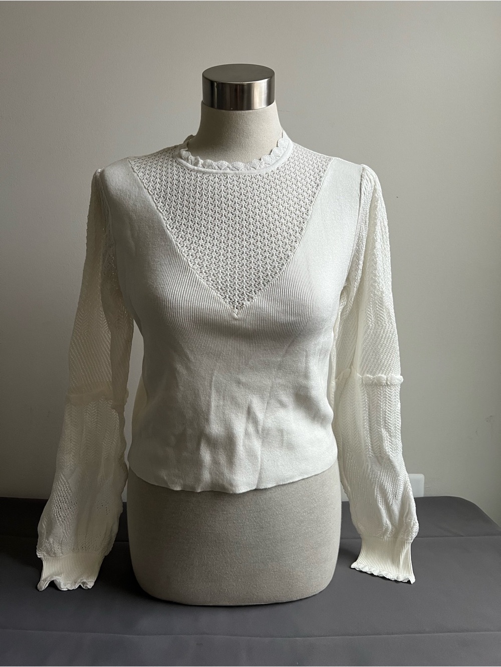 TOCCIN Crochet Pullover Ivory Cotton Sweater Top NWT L